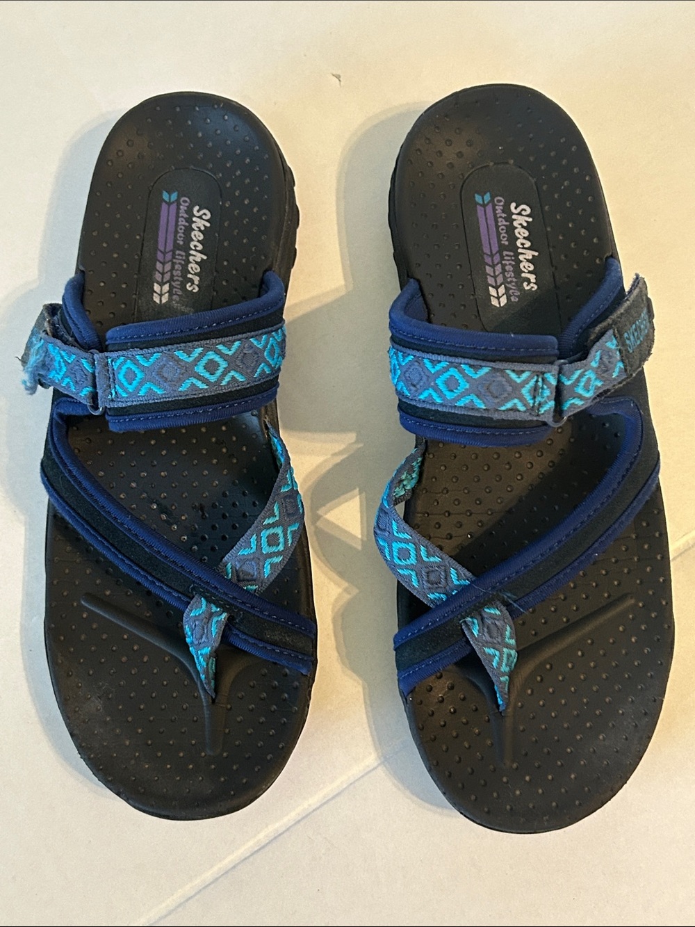 SKECHERS NAVY BLUE REGGAE-TRAILWAY FLIP FLOOPS  SANDDALS SZ 7.5